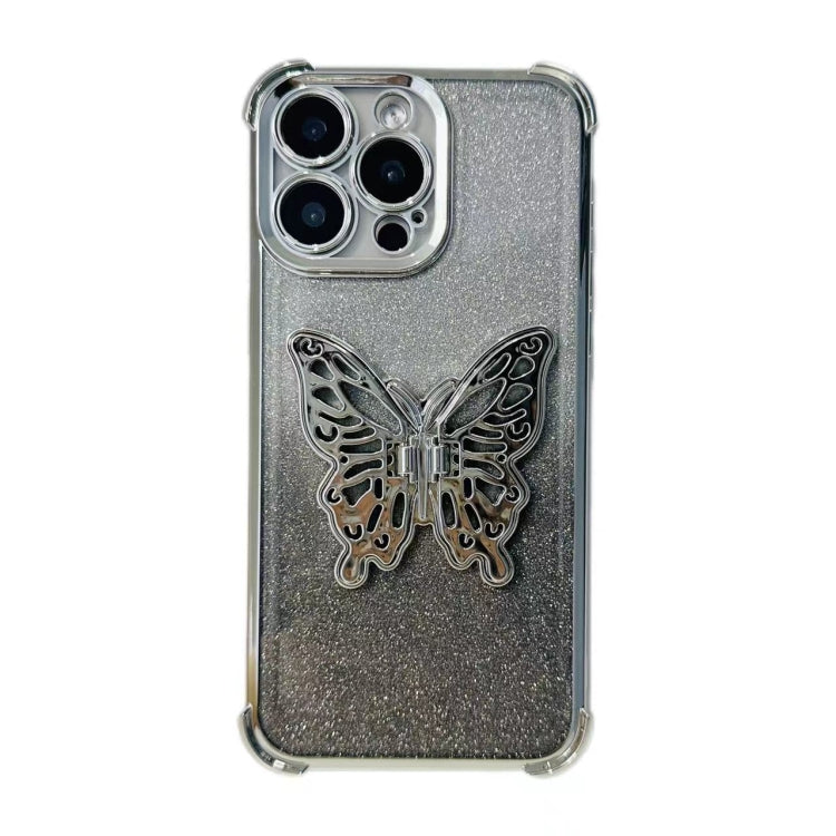For iPhone XS Max Electroplated Glitter 3D Butterfly Four-corner Shockproof TPU Phone Case