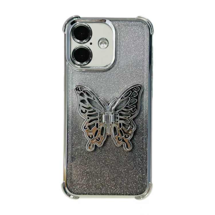 For iPhone 16 Plus Electroplated Glitter 3D Butterfly Four-corner Shockproof TPU Phone Case
