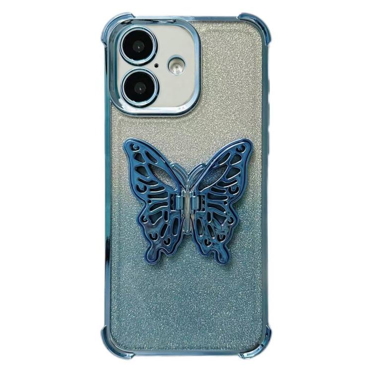 For iPhone 17 Electroplated Glitter 3D Butterfly Four-corner Shockproof TPU Phone Case