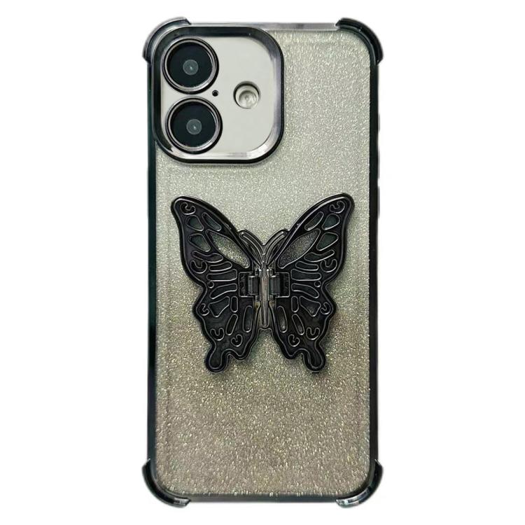 For iPhone 17 Electroplated Glitter 3D Butterfly Four-corner Shockproof TPU Phone Case