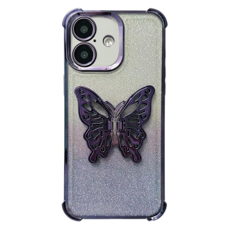 For iPhone 17 Electroplated Glitter 3D Butterfly Four-corner Shockproof TPU Phone Case