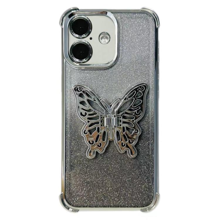 For iPhone 17 Electroplated Glitter 3D Butterfly Four-corner Shockproof TPU Phone Case