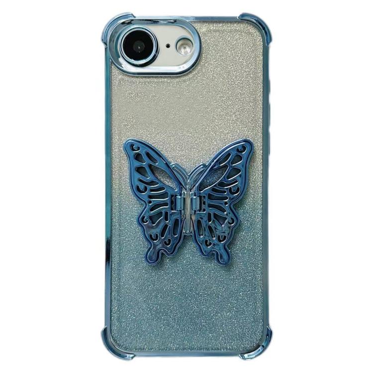 For iPhone 17e / 16e Electroplated Glitter 3D Butterfly Four-corner Shockproof TPU Phone Case