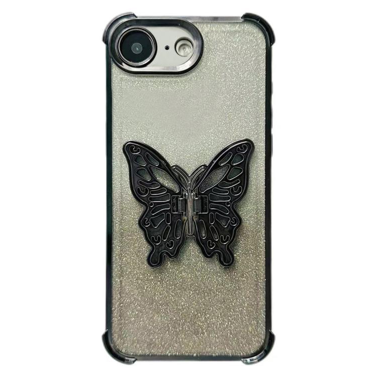 For iPhone 17e / 16e Electroplated Glitter 3D Butterfly Four-corner Shockproof TPU Phone Case