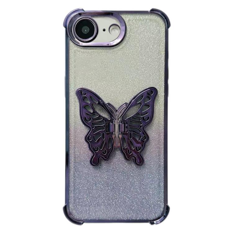 For iPhone 17e / 16e Electroplated Glitter 3D Butterfly Four-corner Shockproof TPU Phone Case