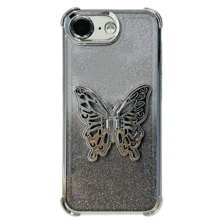 For iPhone 17e / 16e Electroplated Glitter 3D Butterfly Four-corner Shockproof TPU Phone Case