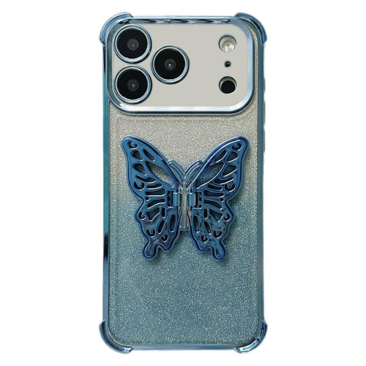 For iPhone 17 Pro Electroplated Glitter 3D Butterfly Four-corner Shockproof TPU Phone Case