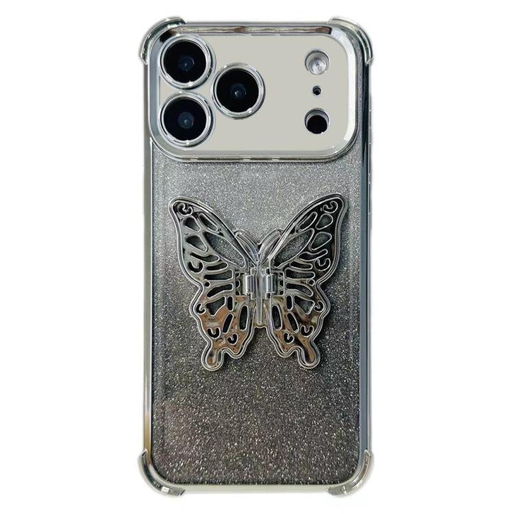For iPhone 17 Pro Electroplated Glitter 3D Butterfly Four-corner Shockproof TPU Phone Case