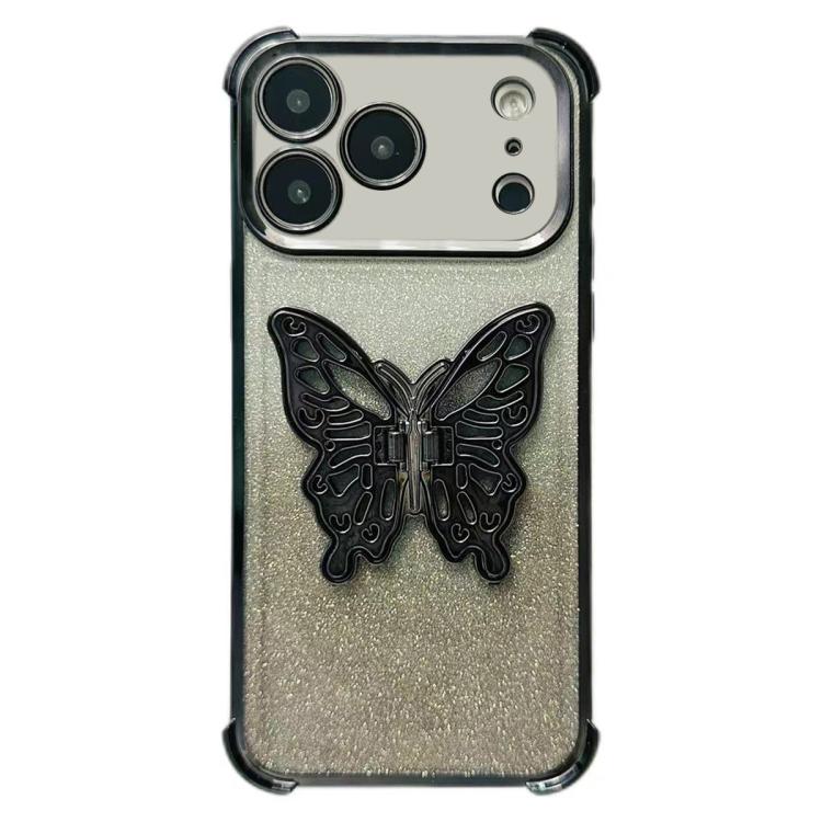For iPhone 17 Pro Max Electroplated Glitter 3D Butterfly Four-corner Shockproof TPU Phone Case