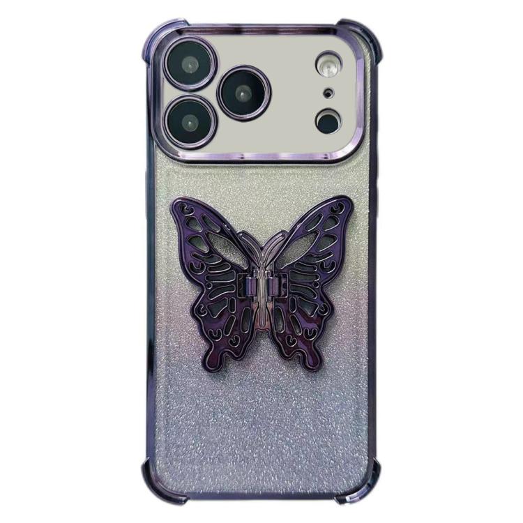 For iPhone 17 Pro Max Electroplated Glitter 3D Butterfly Four-corner Shockproof TPU Phone Case