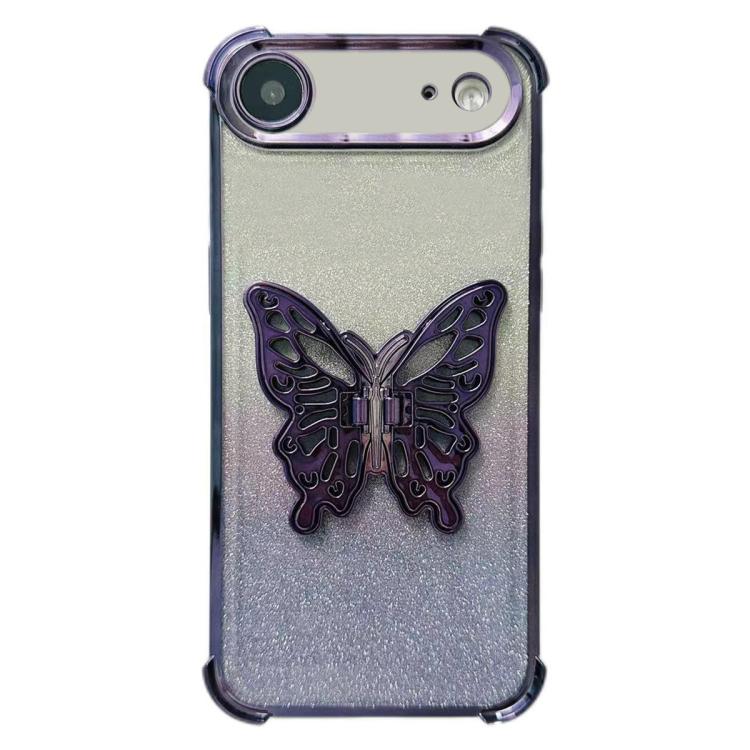 For iPhone Air Electroplated Glitter 3D Butterfly Four-corner Shockproof TPU Phone Case