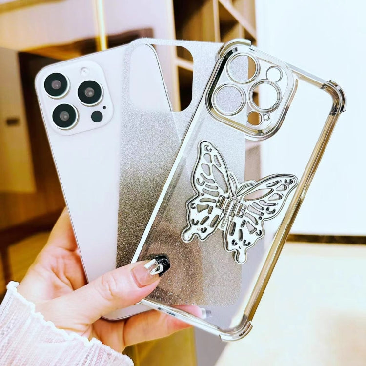 For iPhone 17e / 16e Electroplated Glitter 3D Butterfly Four-corner Shockproof TPU Phone Case - Gradient Pink