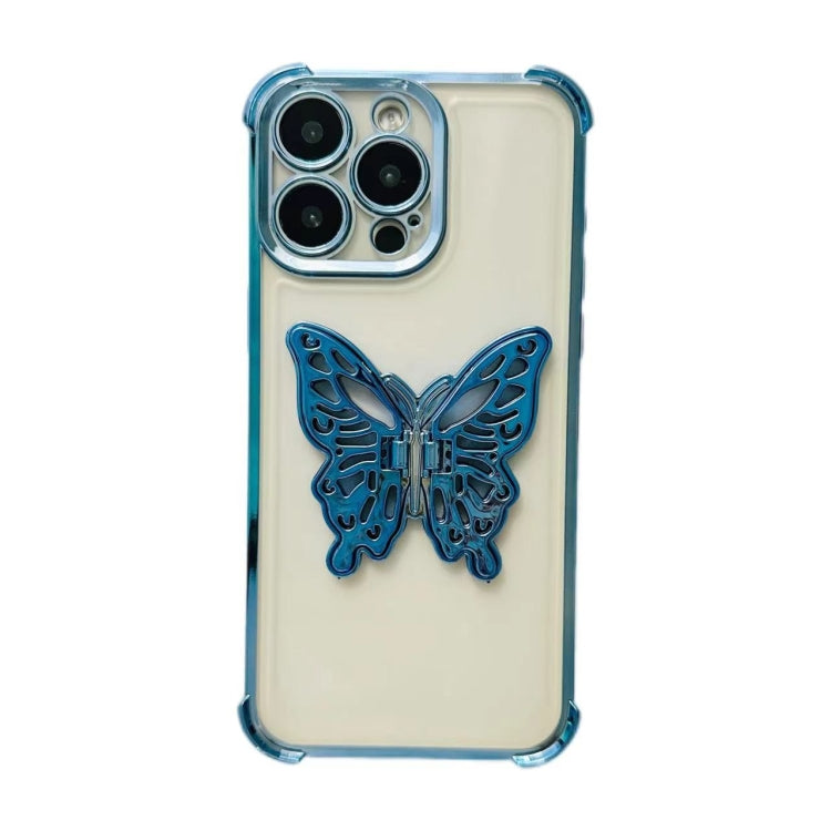 For iPhone 15 Pro Electrpolated 3D Butterfly Holder TPU Phone Case