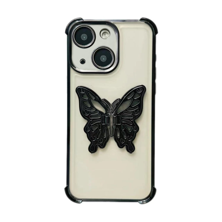 For iPhone 15 Plus Electrpolated 3D Butterfly Holder TPU Phone Case