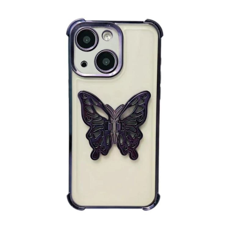 For iPhone 15 Plus Electrpolated 3D Butterfly Holder TPU Phone Case