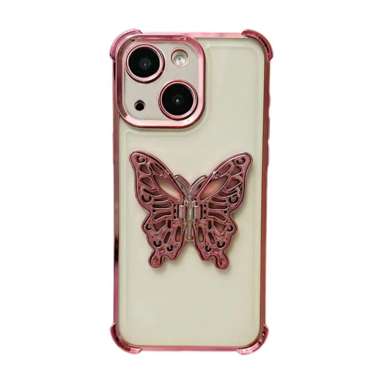 For iPhone 15 Electrpolated 3D Butterfly Holder TPU Phone Case - Pink