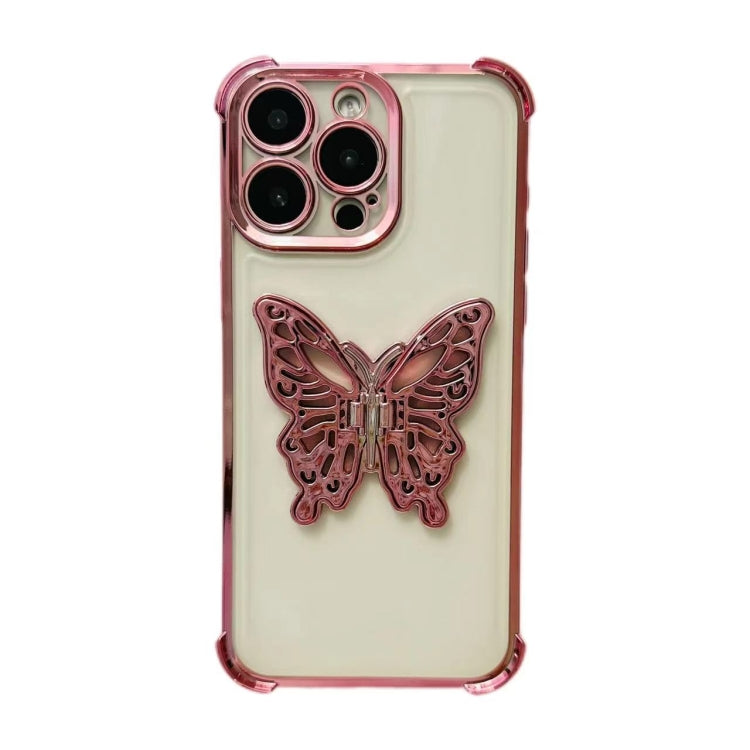 For iPhone 14 Pro Max Electrpolated 3D Butterfly Holder TPU Phone Case - Pink