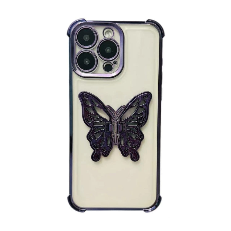 For iPhone 14 Pro Electrpolated 3D Butterfly Holder TPU Phone Case