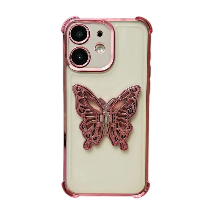 For iPhone 12 Electrpolated 3D Butterfly Holder TPU Phone Case - Pink
