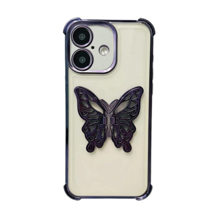 For iPhone 16 Plus Electrpolated 3D Butterfly Holder TPU Phone Case
