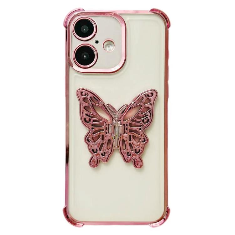 For iPhone 17 Electrpolated 3D Butterfly Holder TPU Phone Case - Pink
