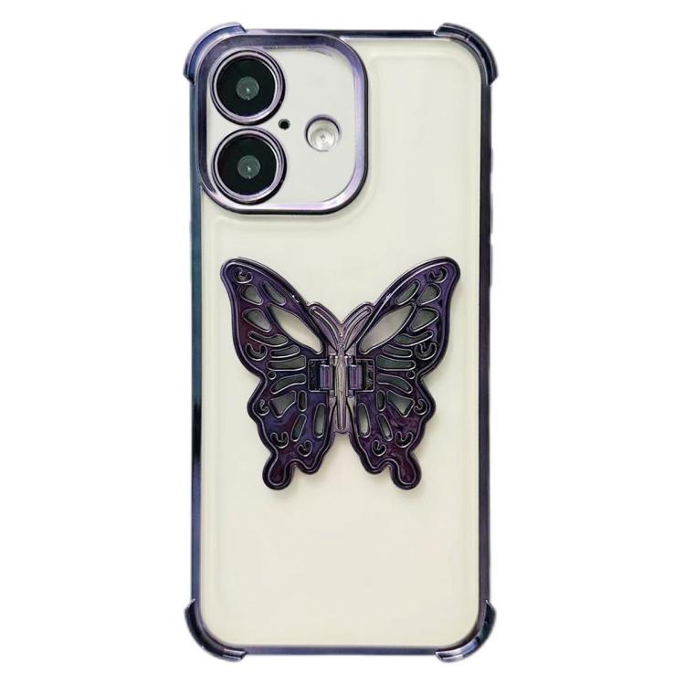 For iPhone 17 Electrpolated 3D Butterfly Holder TPU Phone Case