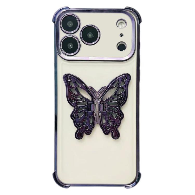 For iPhone 17 Pro Electrpolated 3D Butterfly Holder TPU Phone Case