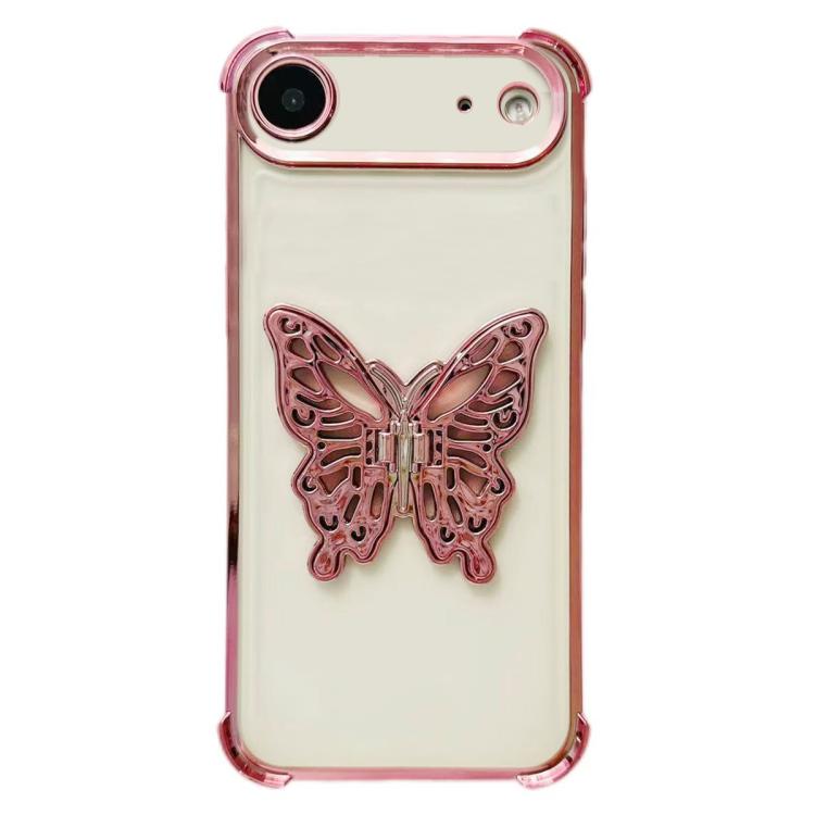 For iPhone Air Electrpolated 3D Butterfly Holder TPU Phone Case - Pink