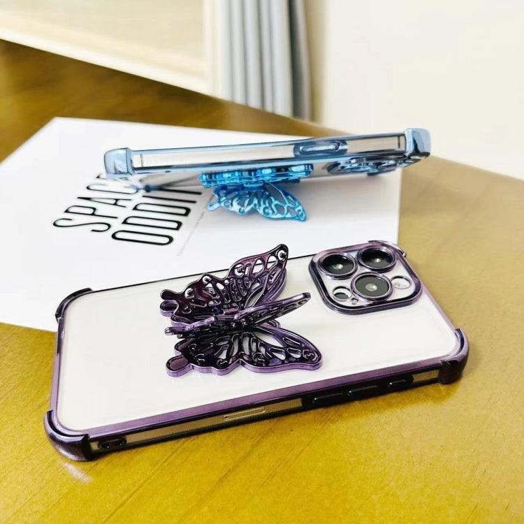 For iPhone 11 Pro Electrpolated 3D Butterfly Holder TPU Phone Case - Pink