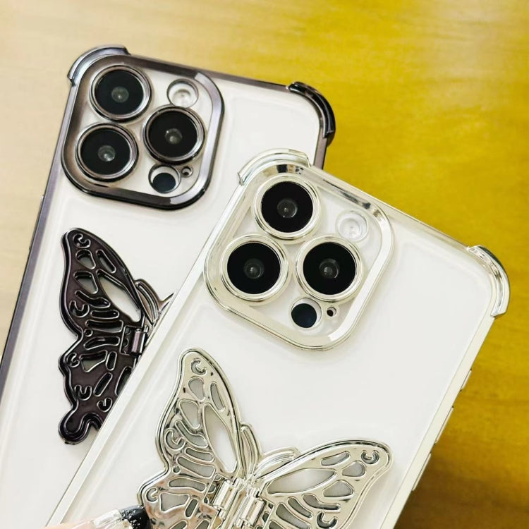 For iPhone 14 Plus Electrpolated 3D Butterfly Holder TPU Phone Case - Pink