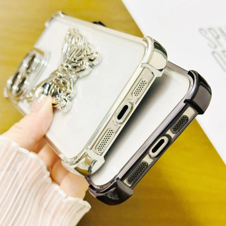 For iPhone 14 Plus Electrpolated 3D Butterfly Holder TPU Phone Case - Pink