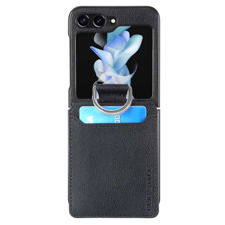 For Samsung Galaxy Z Flip5 Litchi Texture Leather Ring Wallet Phone Case