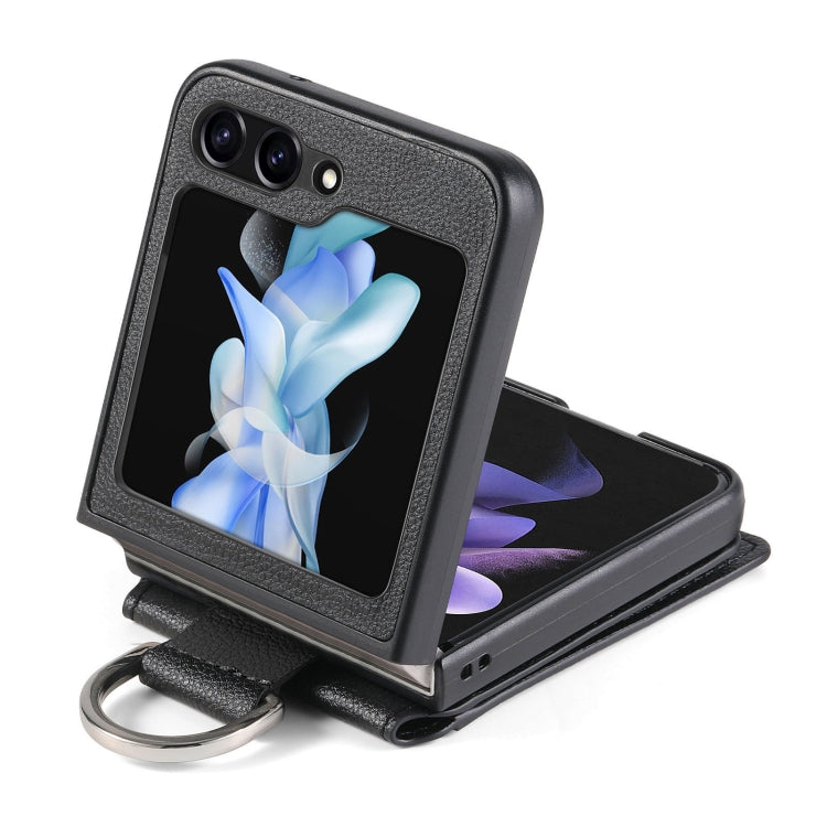 For Samsung Galaxy Z Flip5 Litchi Texture Leather Ring Wallet Phone Case