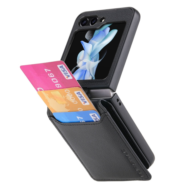 For Samsung Galaxy Z Flip5 Litchi Texture Leather Ring Wallet Phone Case