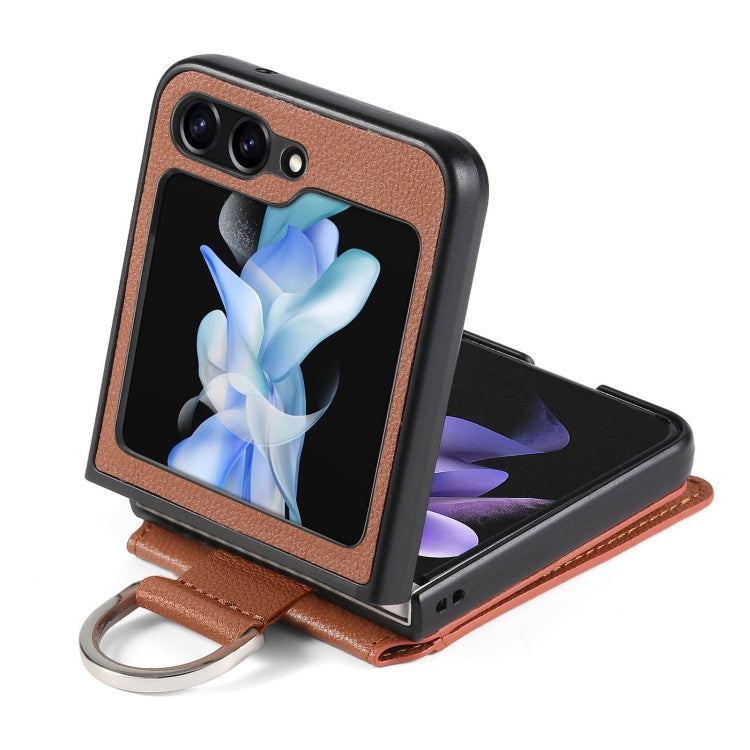 For Samsung Galaxy Z Flip5 Litchi Texture Leather Ring Wallet Phone Case