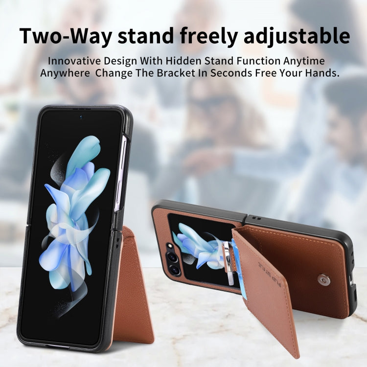 For Samsung Galaxy Z Flip5 Litchi Texture Leather Ring Wallet Phone Case