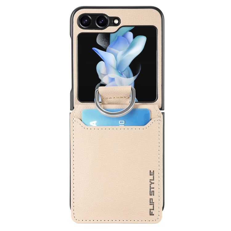 For Samsung Galaxy Z Flip5 Litchi Texture Leather Ring Wallet Phone Case