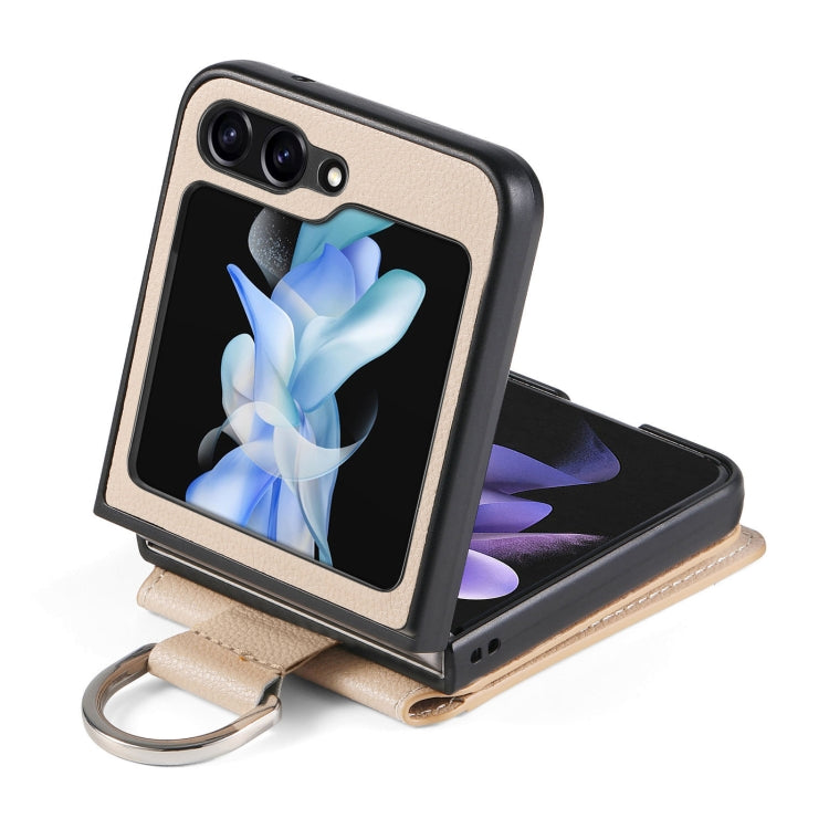 For Samsung Galaxy Z Flip5 Litchi Texture Leather Ring Wallet Phone Case