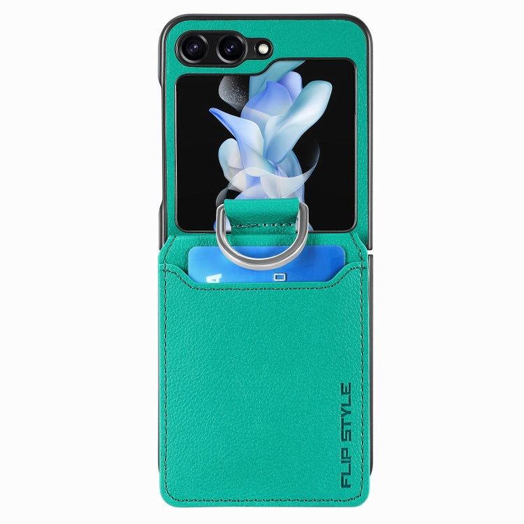 For Samsung Galaxy Z Flip5 Litchi Texture Leather Ring Wallet Phone Case