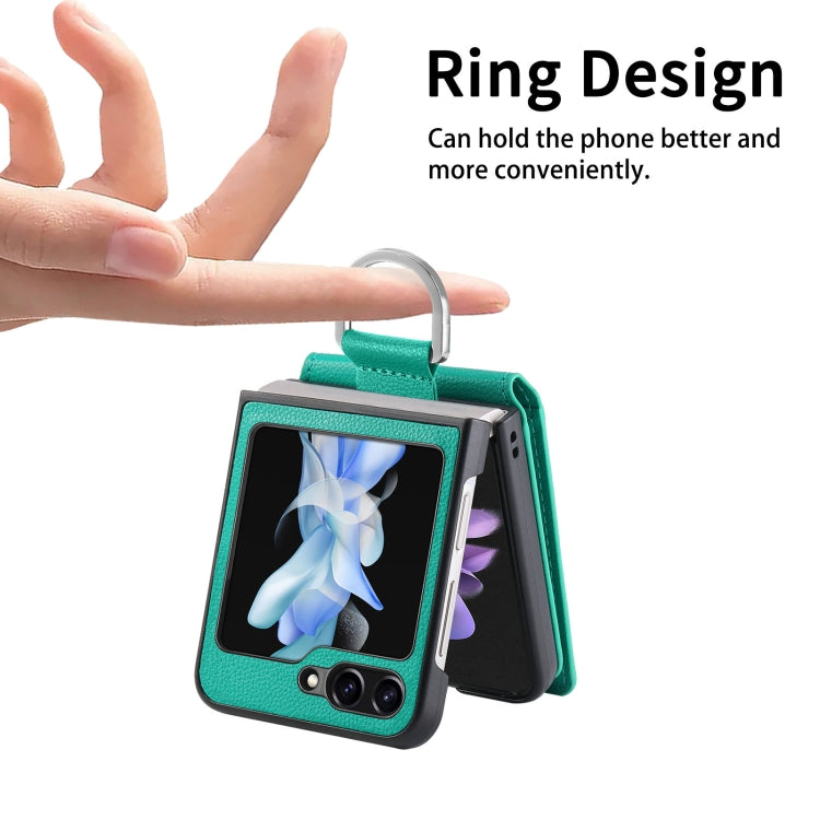 For Samsung Galaxy Z Flip5 Litchi Texture Leather Ring Wallet Phone Case