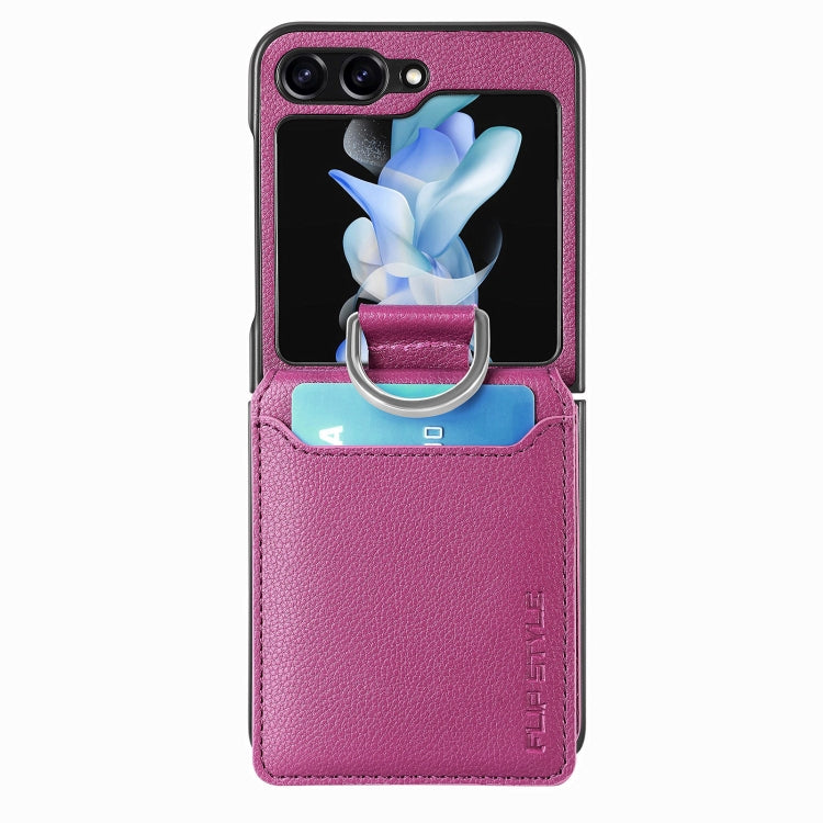 For Samsung Galaxy Z Flip5 Litchi Texture Leather Ring Wallet Phone Case
