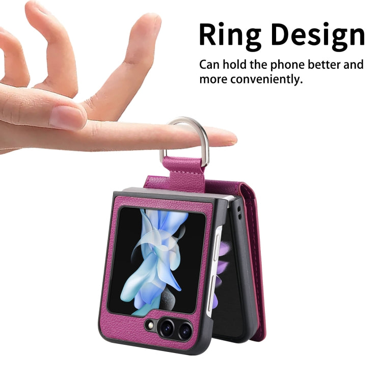 For Samsung Galaxy Z Flip5 Litchi Texture Leather Ring Wallet Phone Case