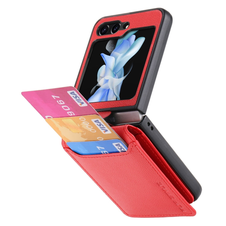 For Samsung Galaxy Z Flip5 Litchi Texture Leather Ring Wallet Phone Case