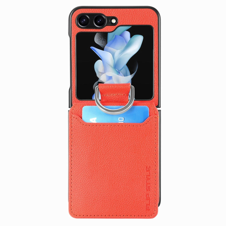 For Samsung Galaxy Z Flip5 Litchi Texture Leather Ring Wallet Phone Case