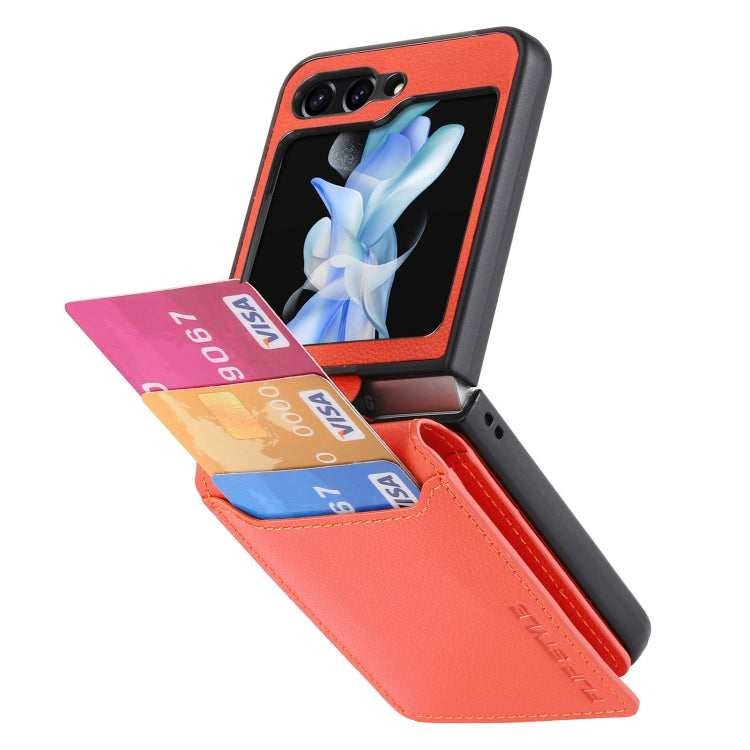 For Samsung Galaxy Z Flip5 Litchi Texture Leather Ring Wallet Phone Case