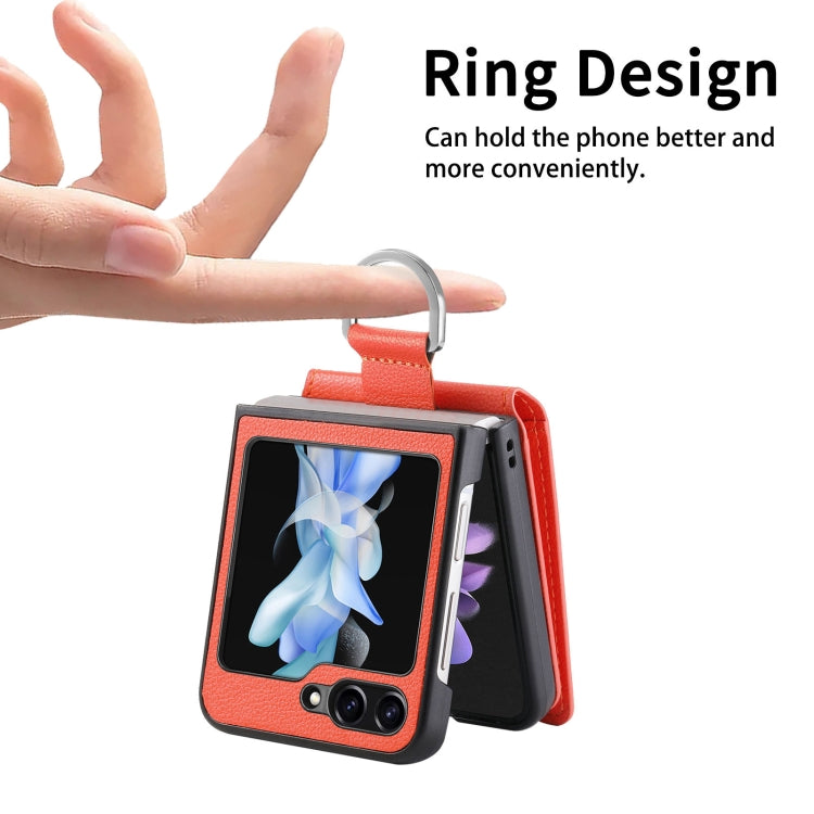 For Samsung Galaxy Z Flip5 Litchi Texture Leather Ring Wallet Phone Case