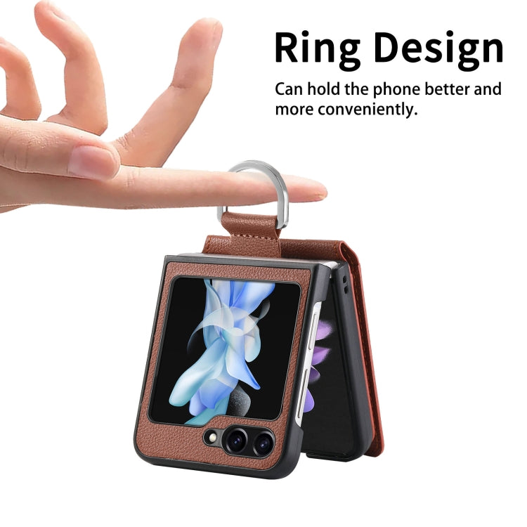 For Samsung Galaxy Z Flip6 / Flip7 FE Litchi Texture Leather Ring Wallet Phone Case