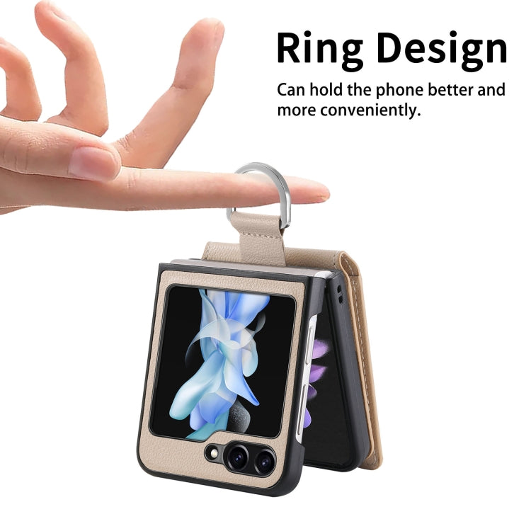 For Samsung Galaxy Z Flip6 / Flip7 FE Litchi Texture Leather Ring Wallet Phone Case