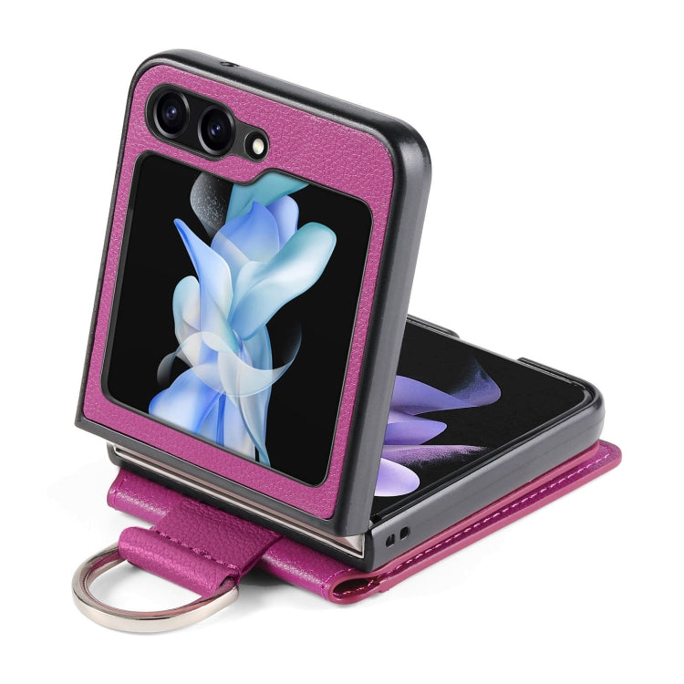 For Samsung Galaxy Z Flip6 / Flip7 FE Litchi Texture Leather Ring Wallet Phone Case