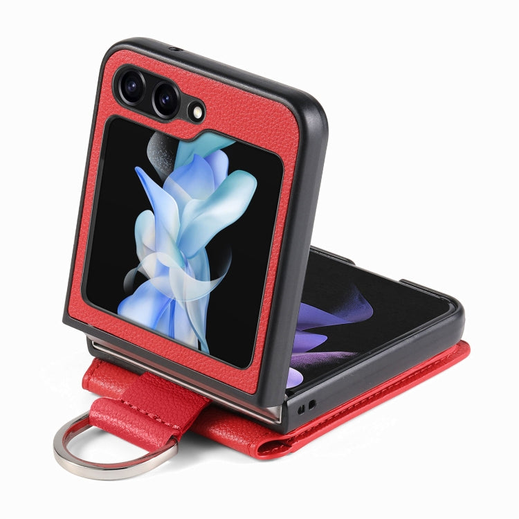 For Samsung Galaxy Z Flip6 / Flip7 FE Litchi Texture Leather Ring Wallet Phone Case